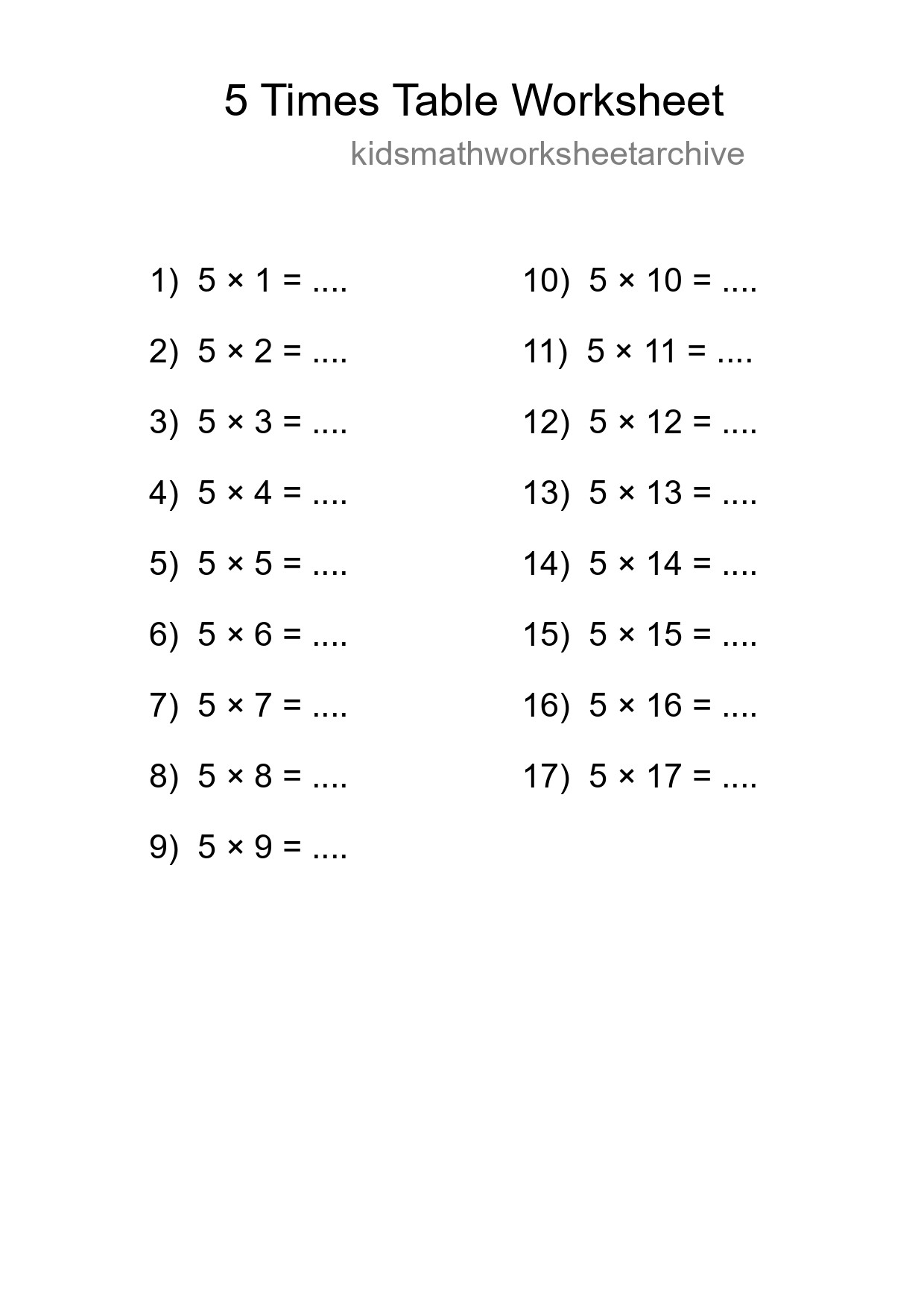 Grade 2 Multiplication Table 5 Practice - Part 130
