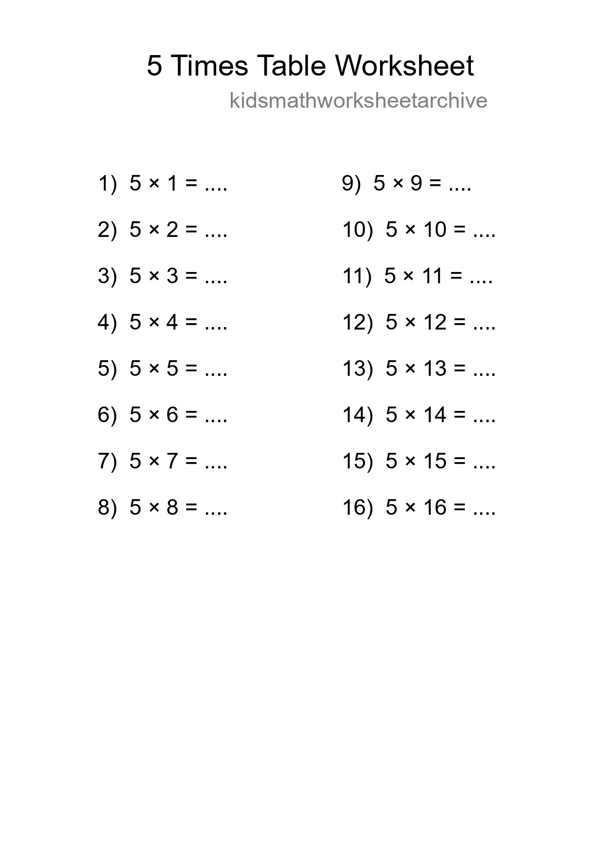 Grade 2 Multiplication Table 5 Practice - Part 196