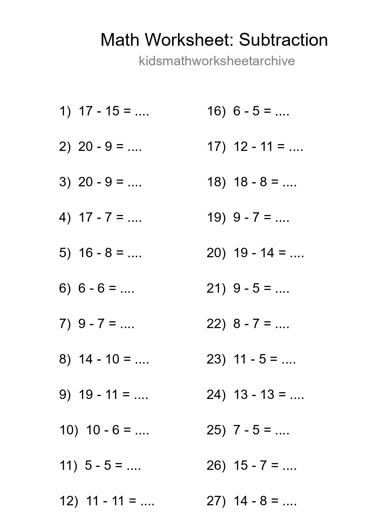 Grade 2 Subtraction Practice Worksheet (30 Problems) - Part 272