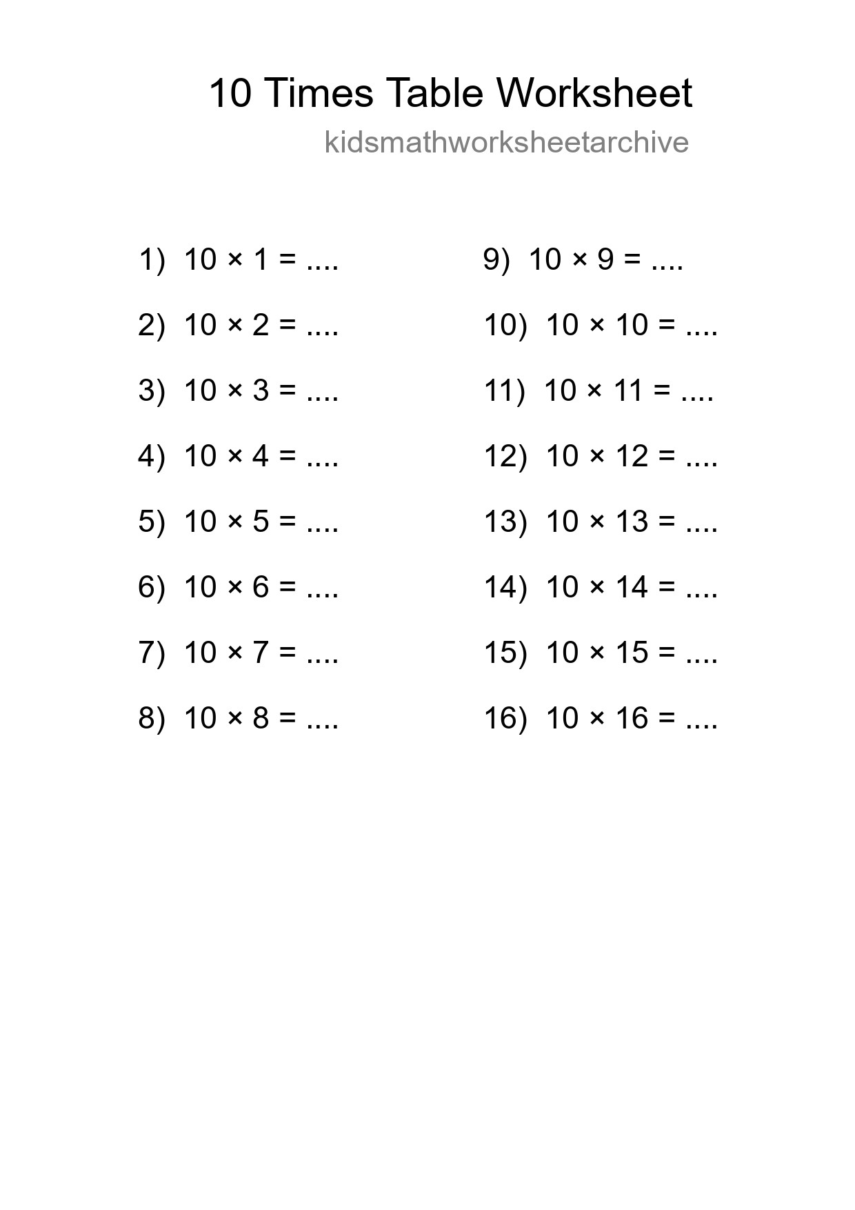 Grade 3 Multiplication Table 10 Practice - Part 207