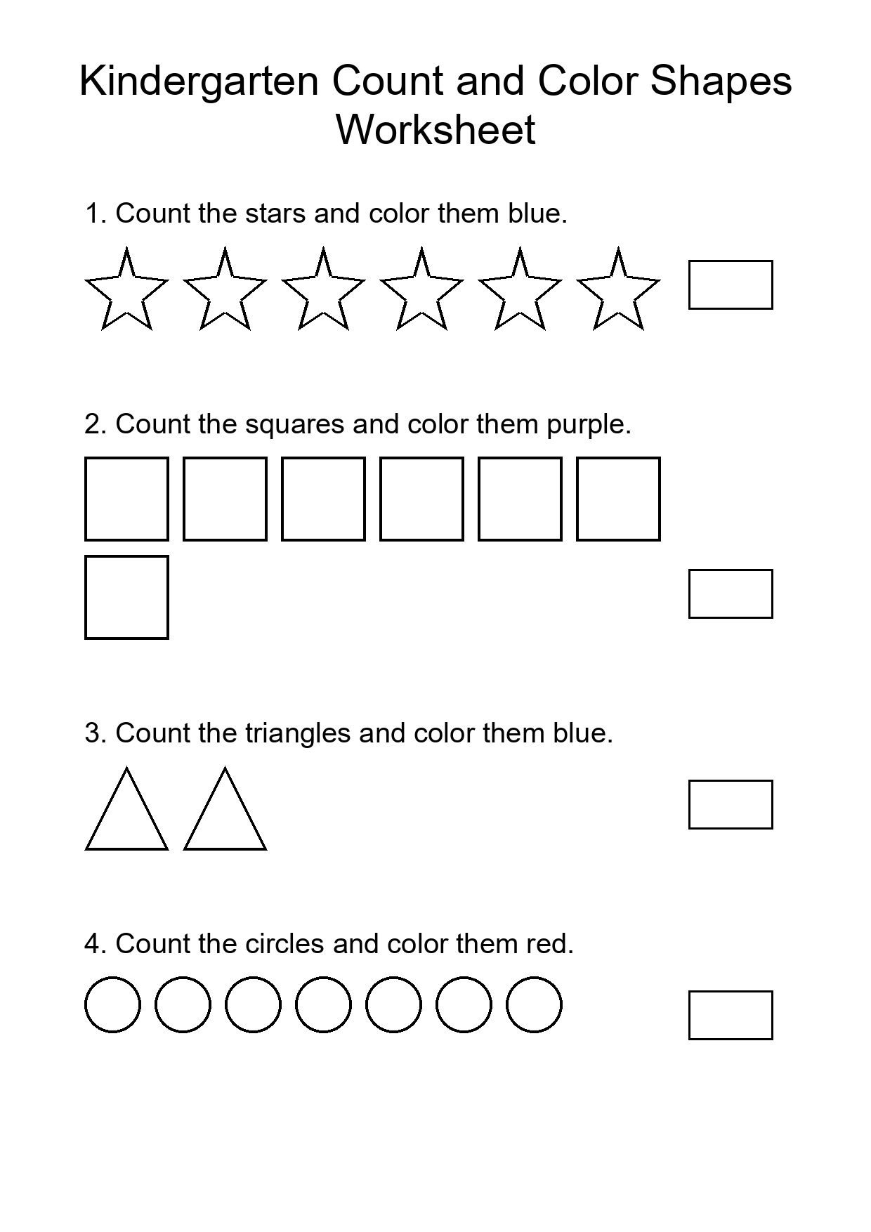 Kindergarten Count and Color Shapes Worksheet
