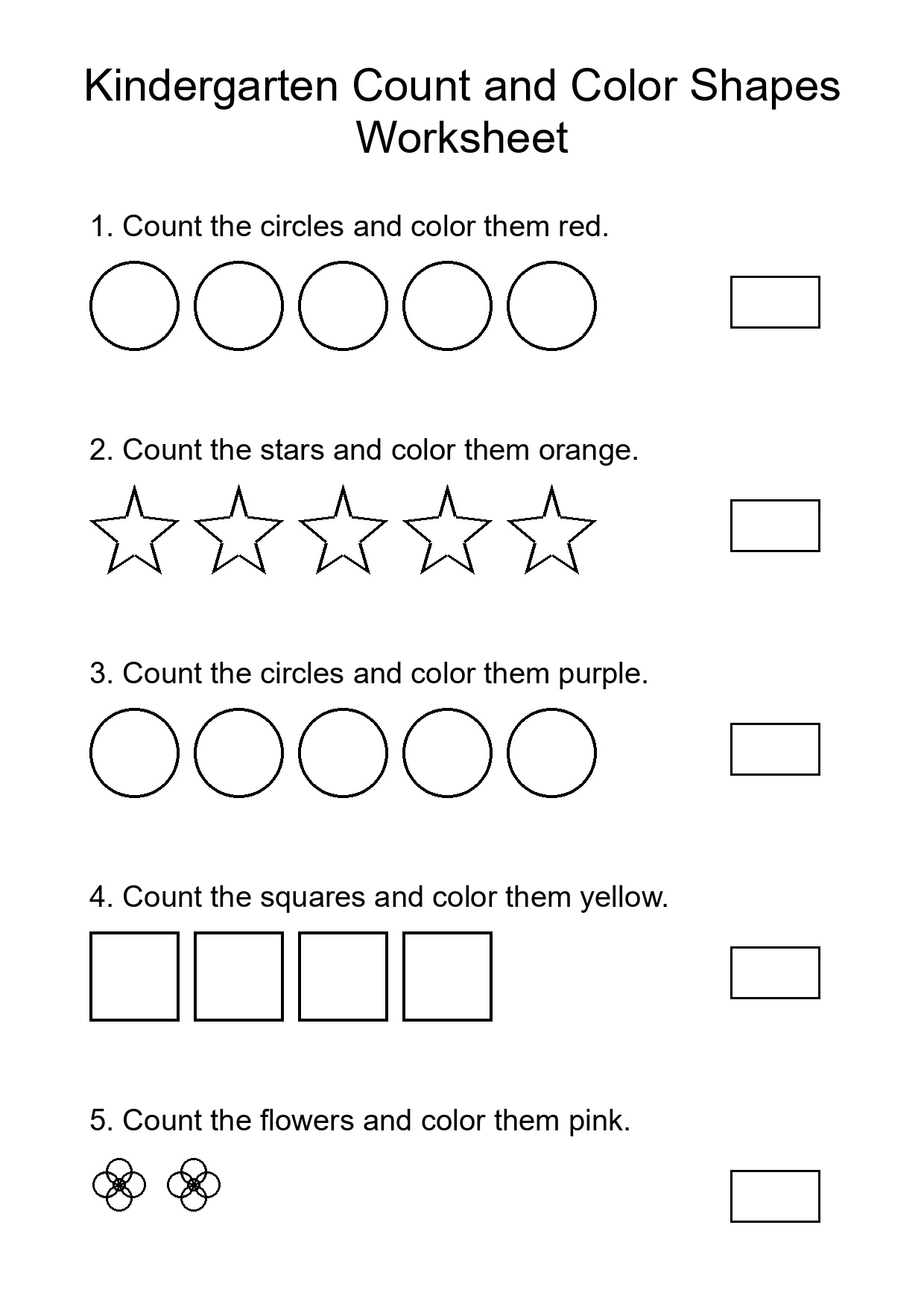 Kindergarten Count and Color Shapes Worksheet