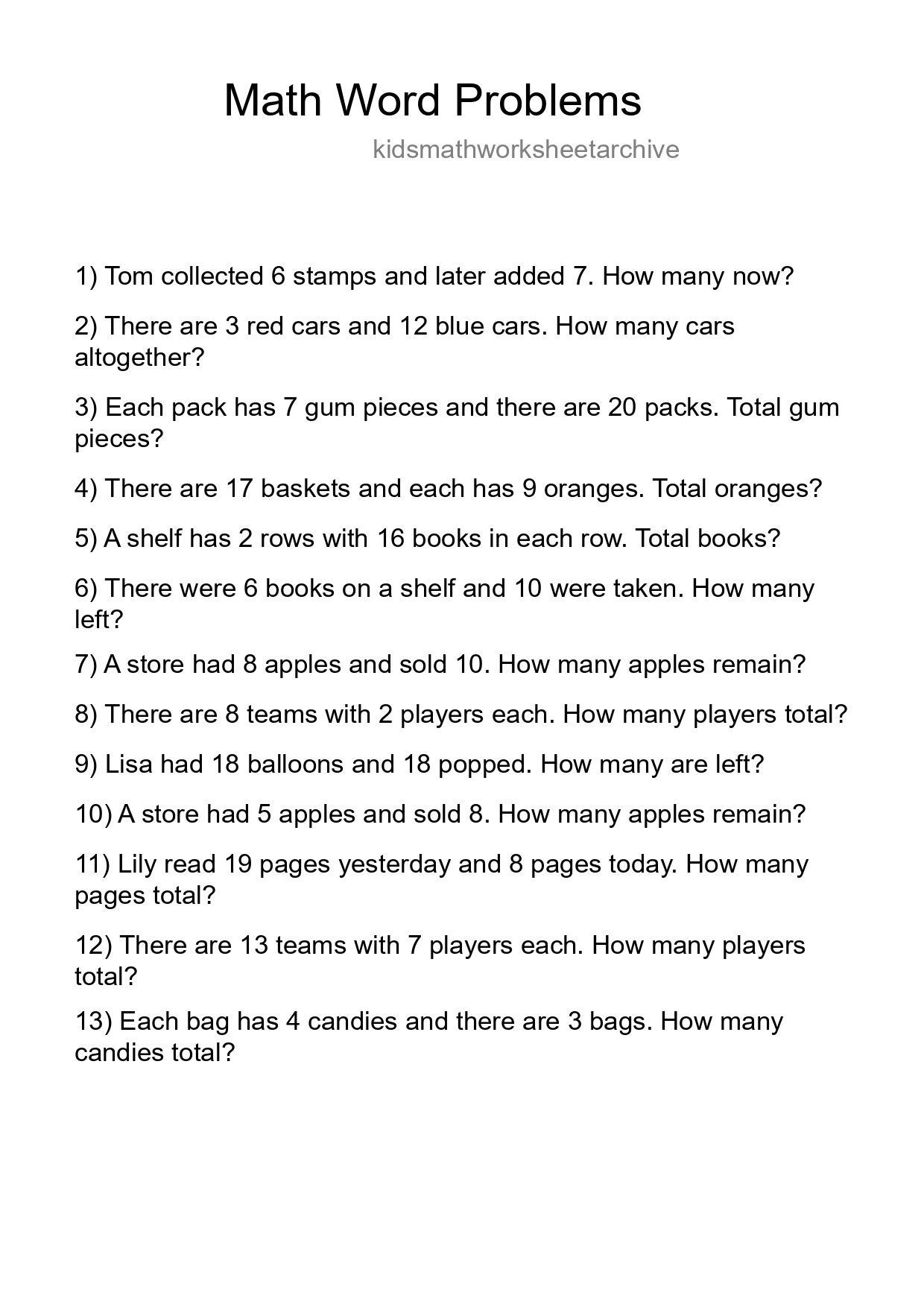 Math Word Problem Worksheet