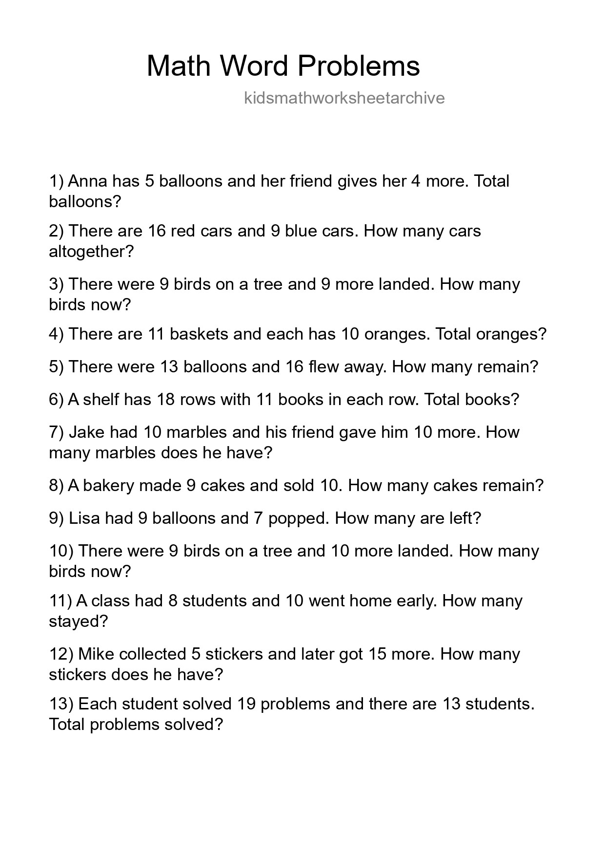 Math Word Problem Worksheet