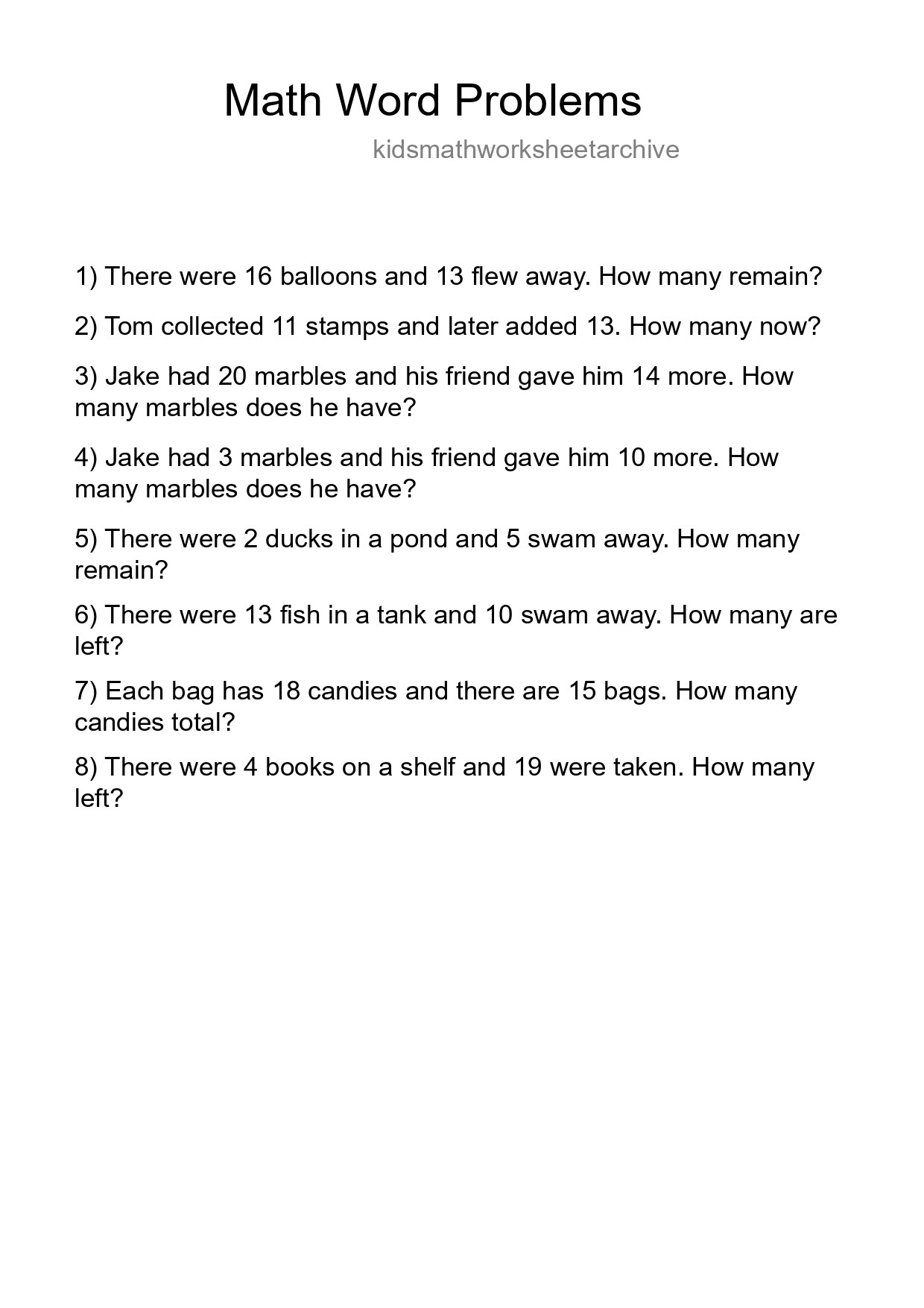 Math Word Problem Worksheet