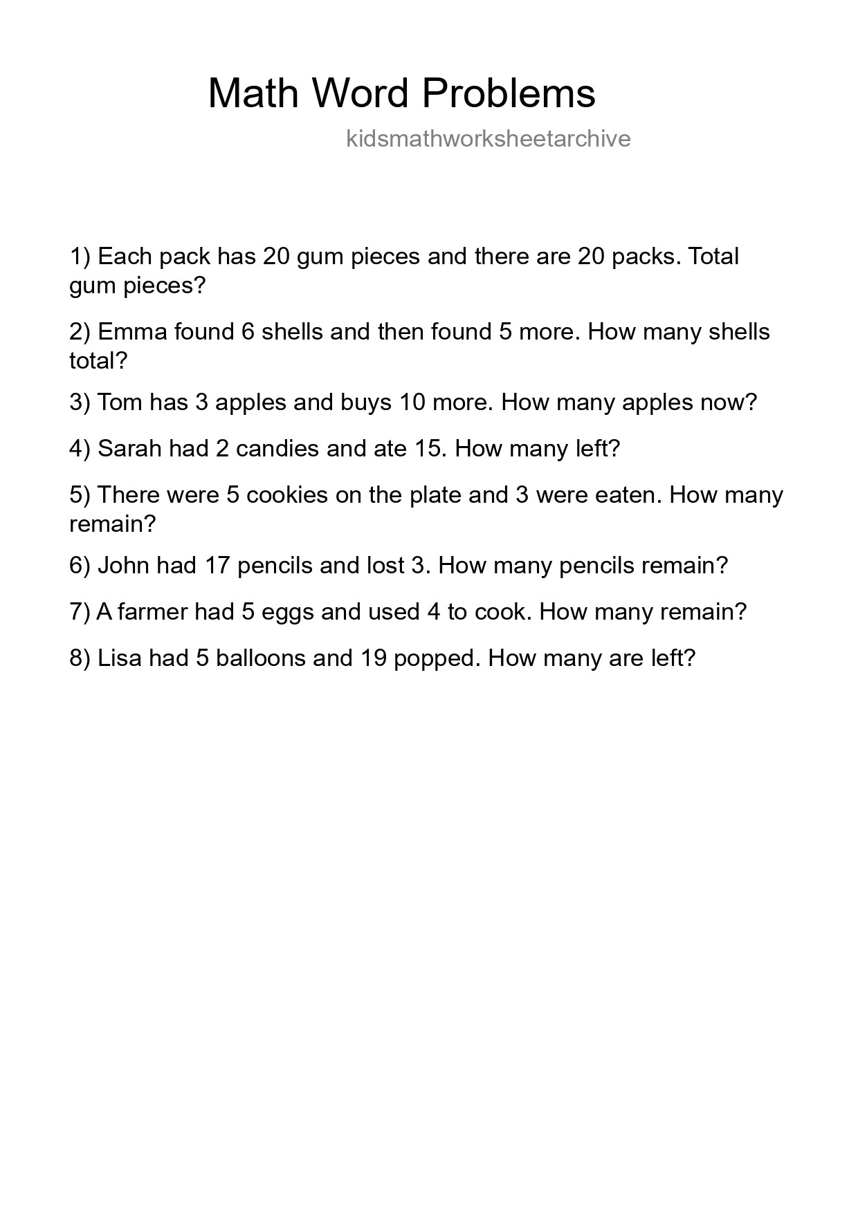 Math Word Problem Worksheet
