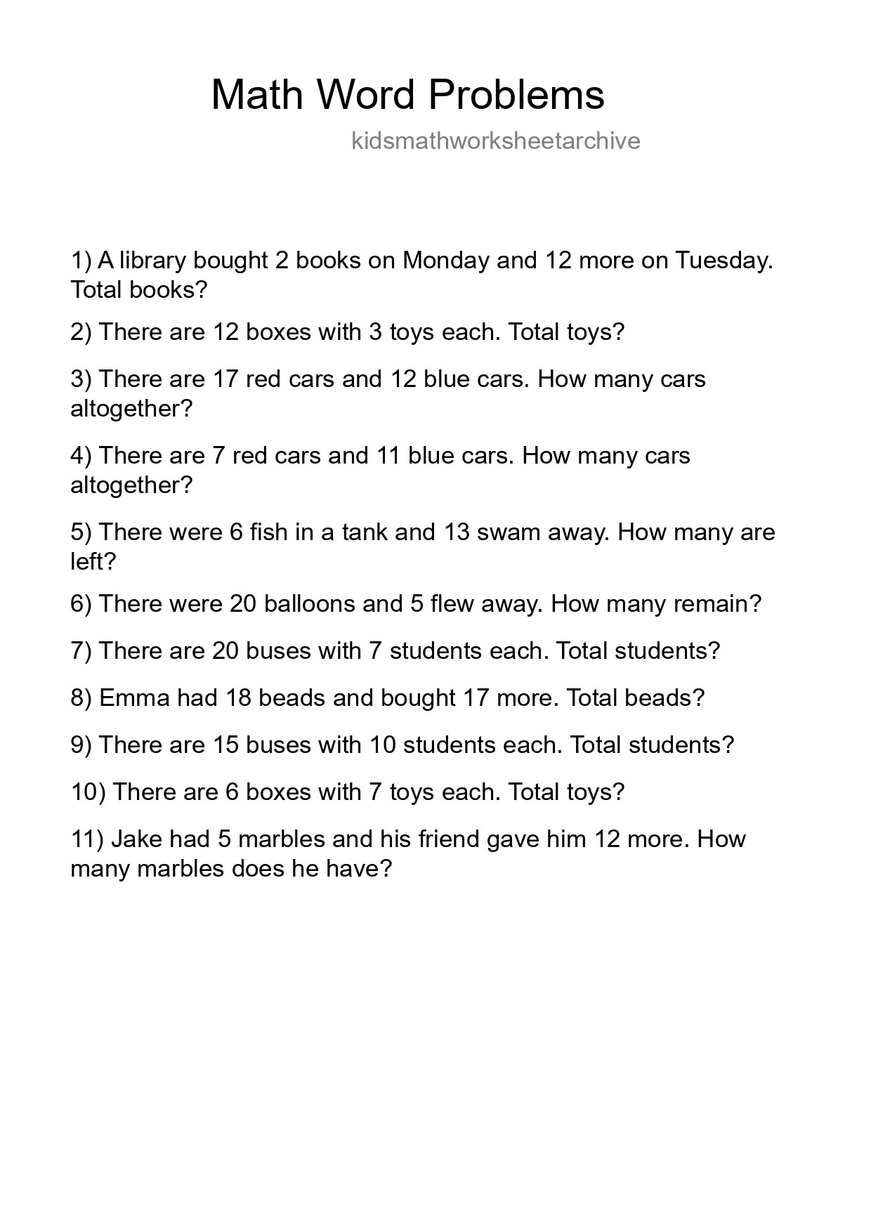 Math Word Problem Worksheet