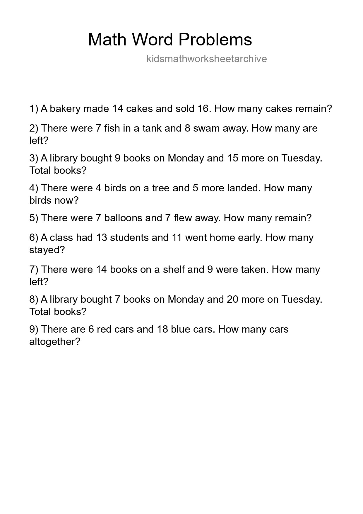 Math Word Problem Worksheet