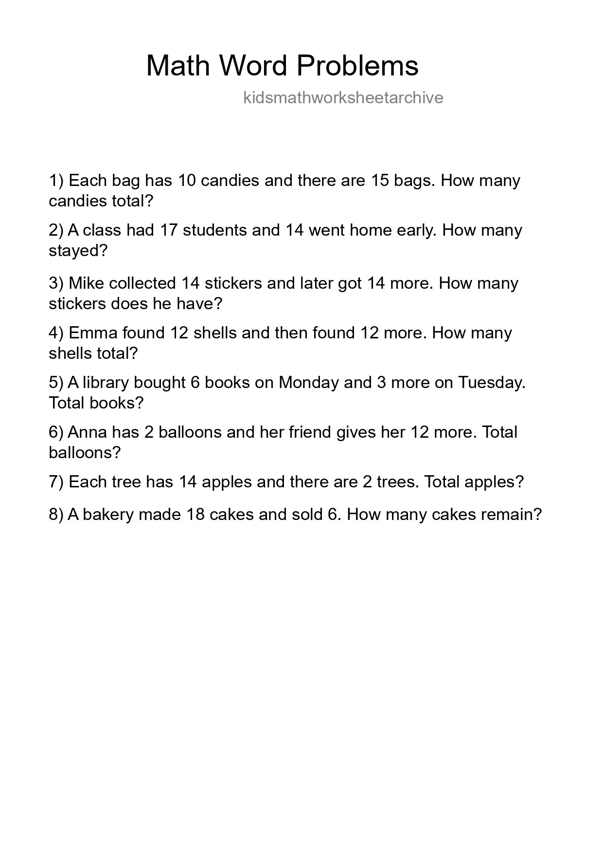 Math Word Problem Worksheet