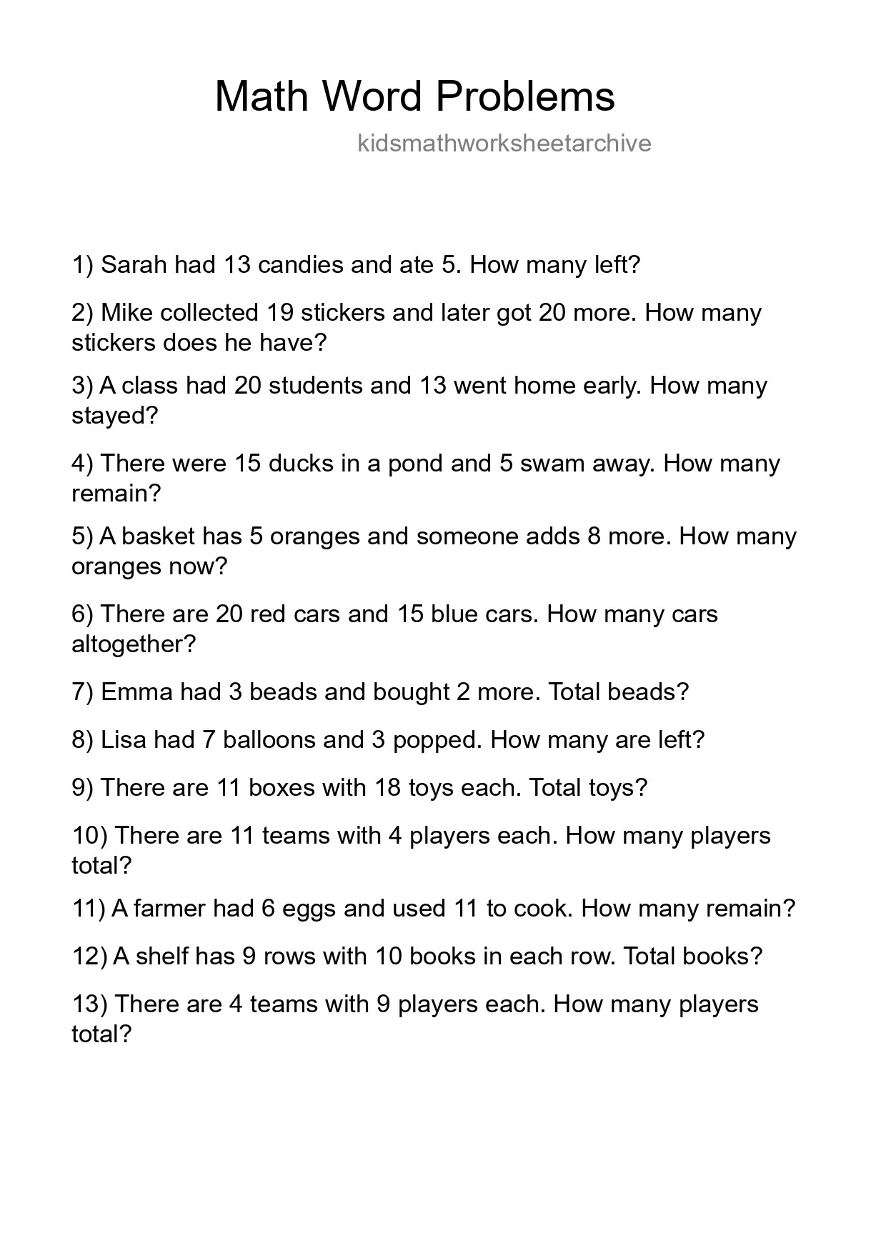 Math Word Problem Worksheet