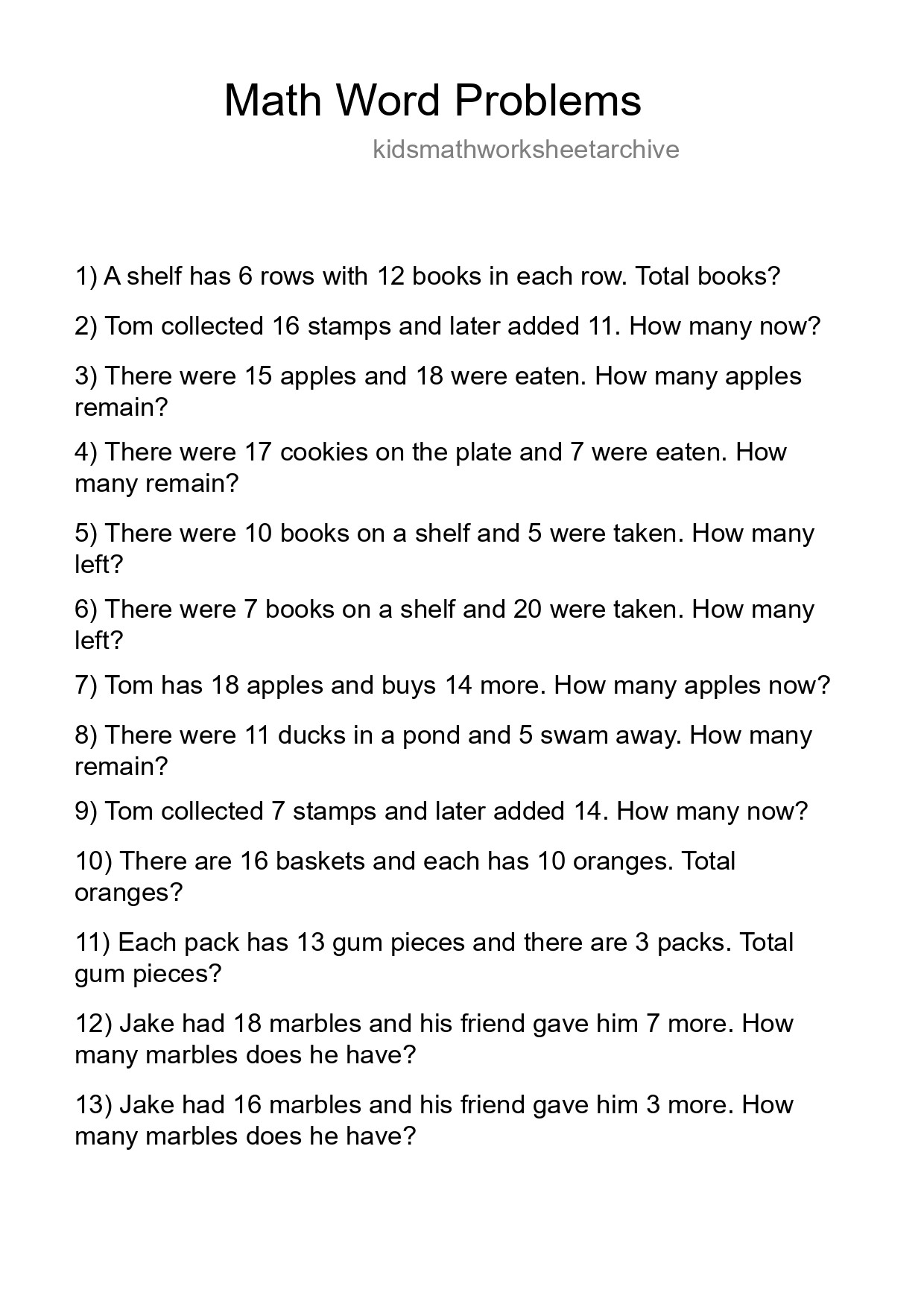 Math Word Problem Worksheet