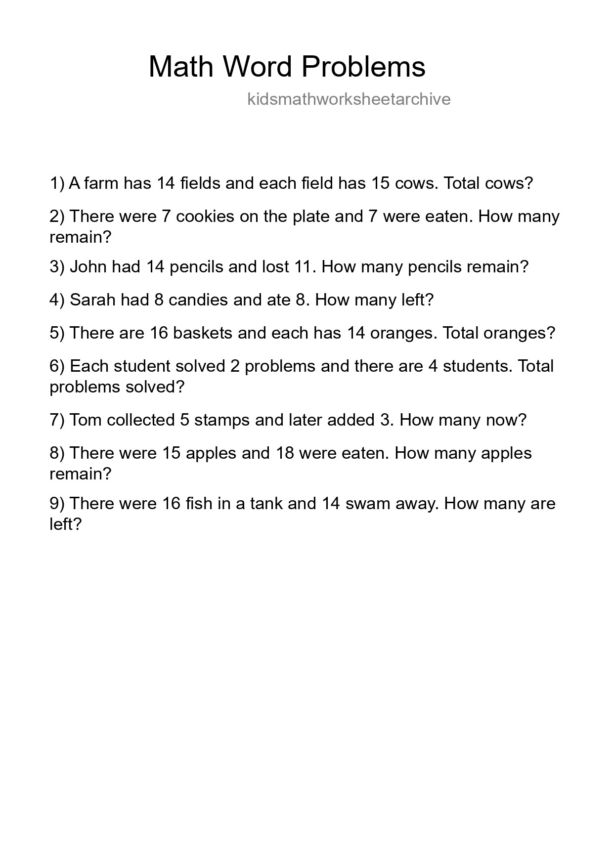 Math Word Problem Worksheet
