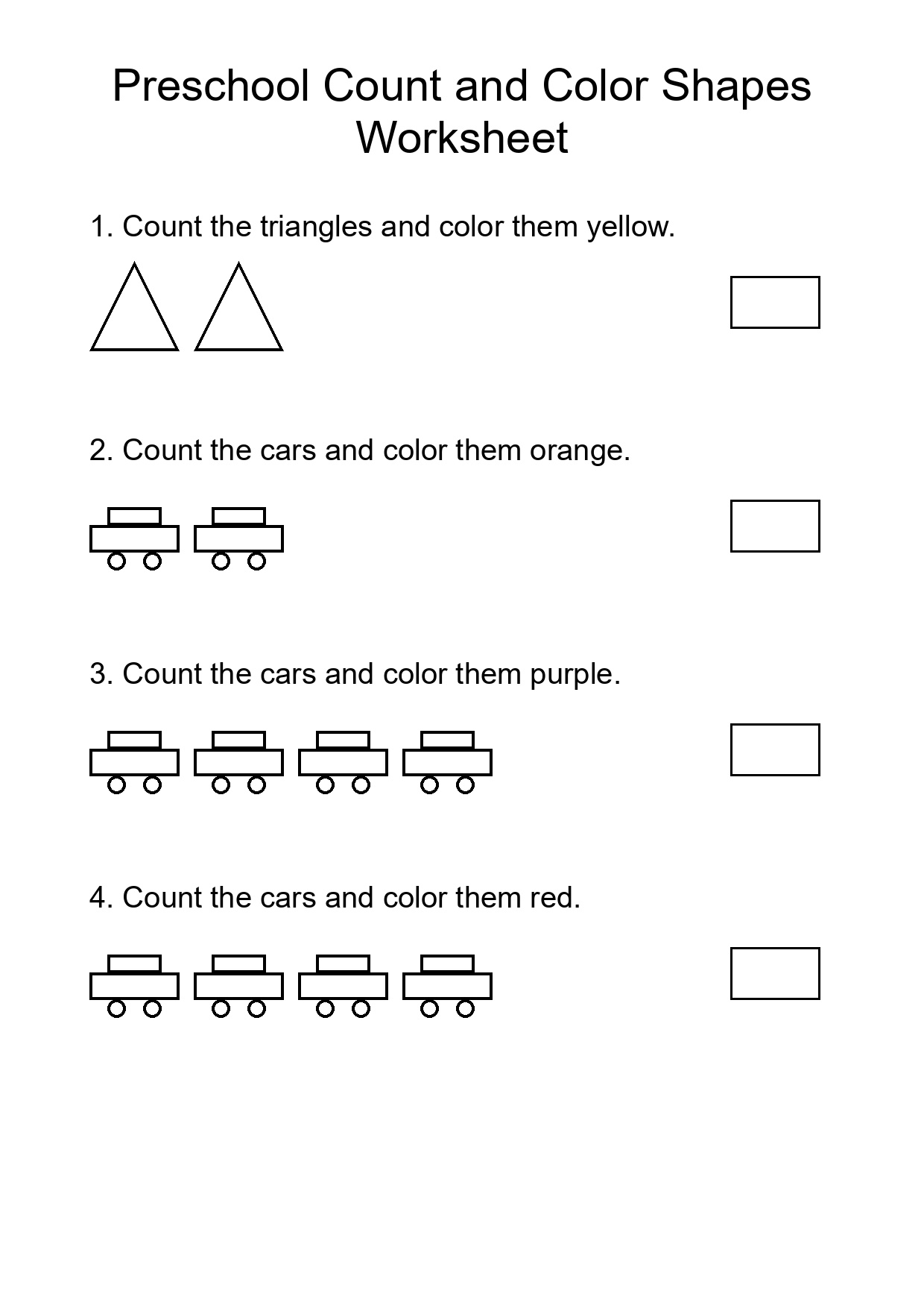 Preschool Count and Color Shapes Worksheet