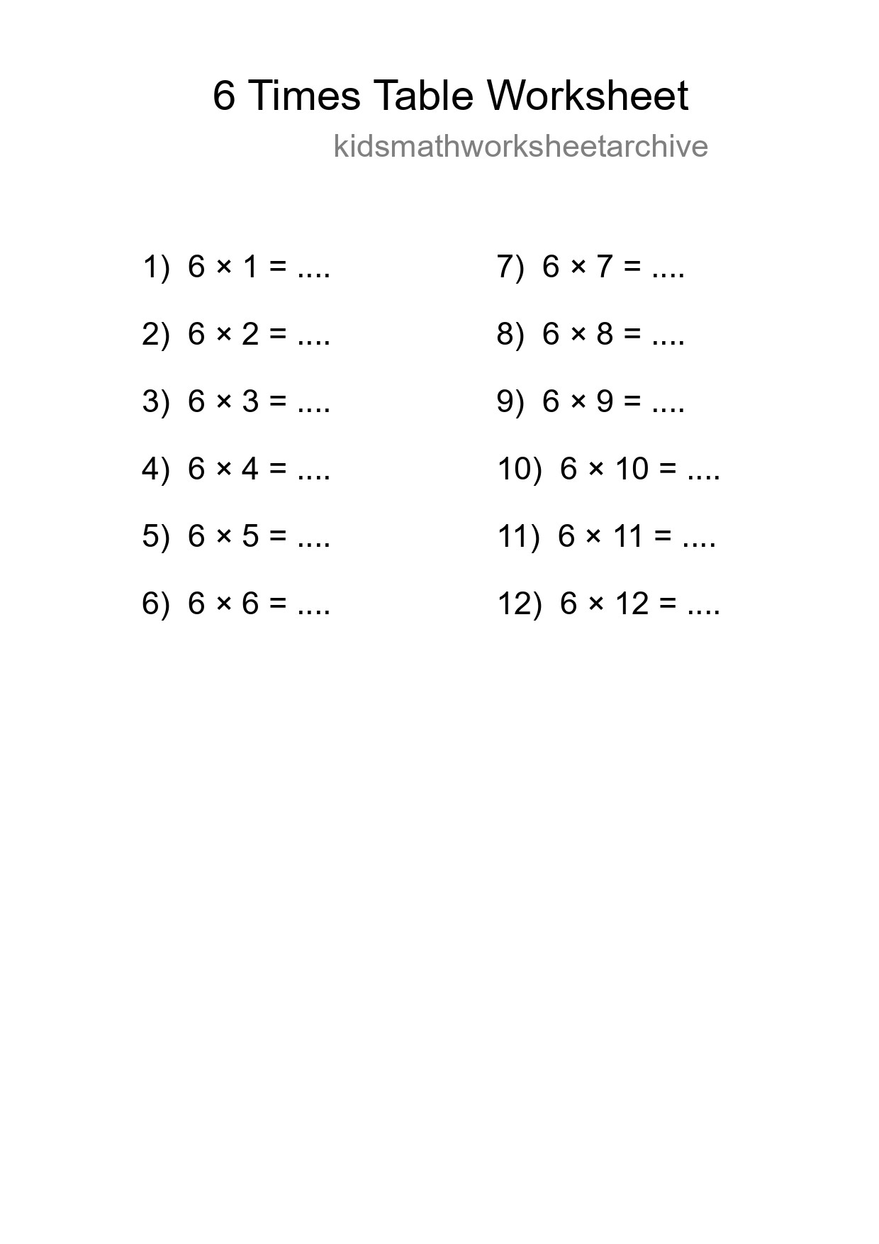 Printable 6 Times Table Worksheet For Grade 3 - Part 141