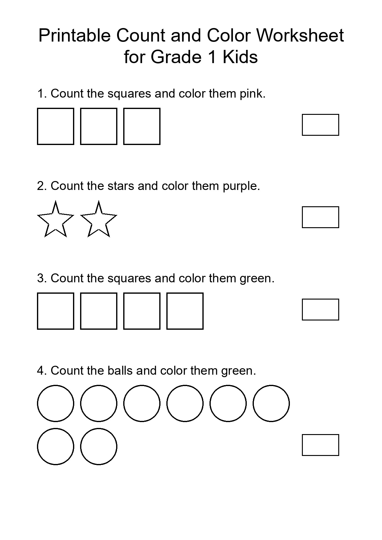 Printable Count and Color Worksheet for Grade 1 Kids