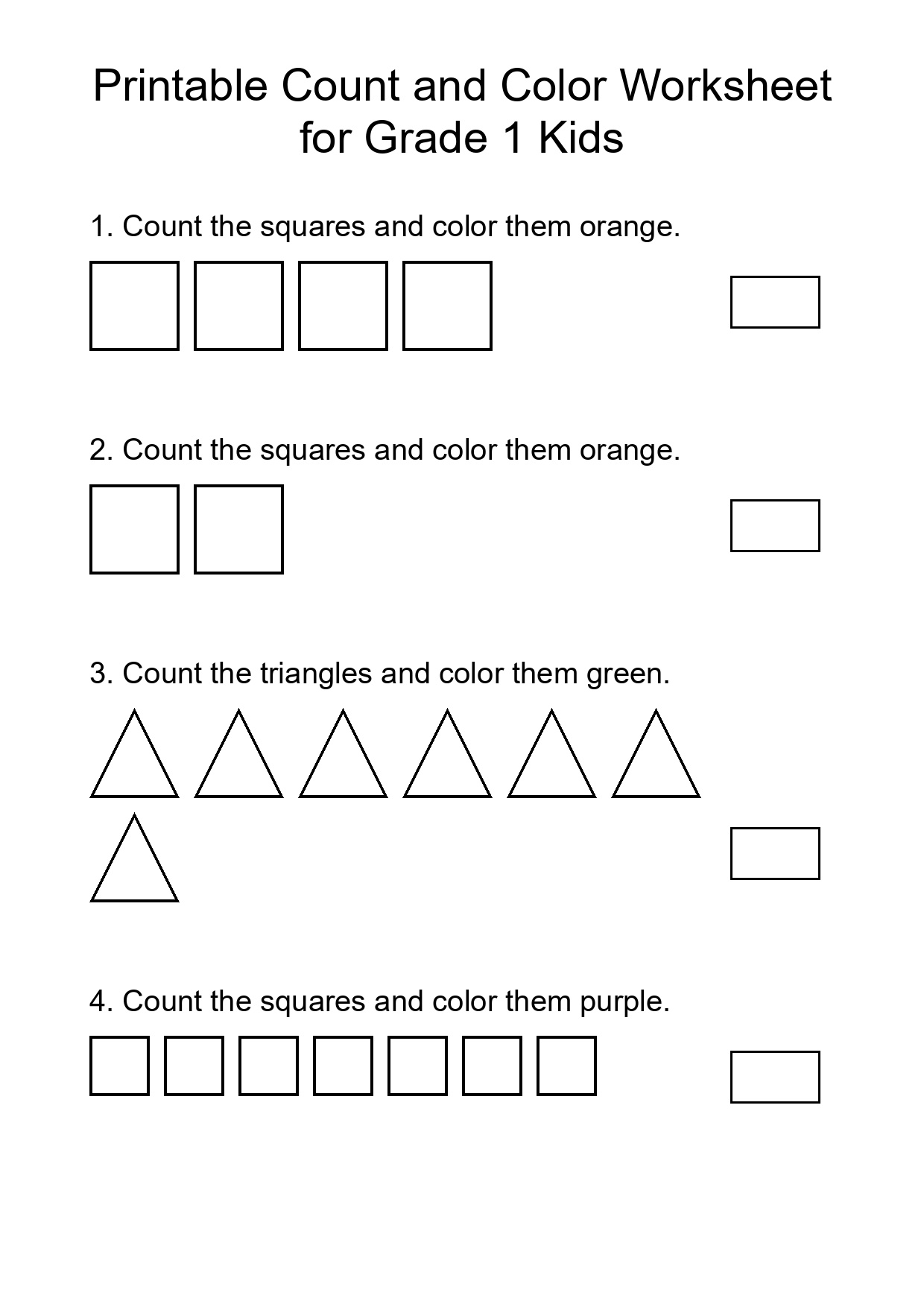 Printable Count and Color Worksheet for Grade 1 Kids