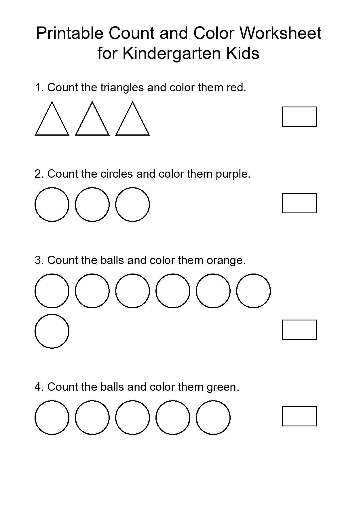 Printable Count and Color Worksheet for Kindergarten Kids