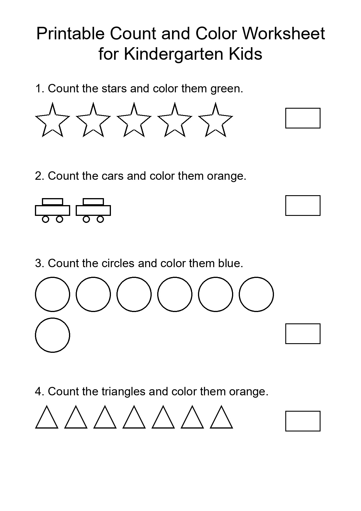 Printable Count and Color Worksheet for Kindergarten Kids