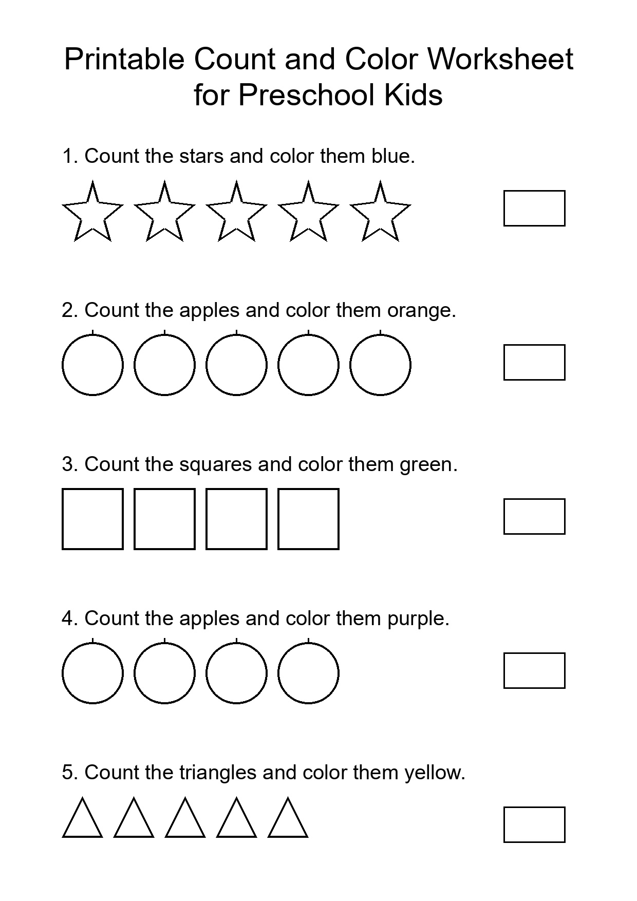 Printable Count and Color Worksheet for Preschool Kids