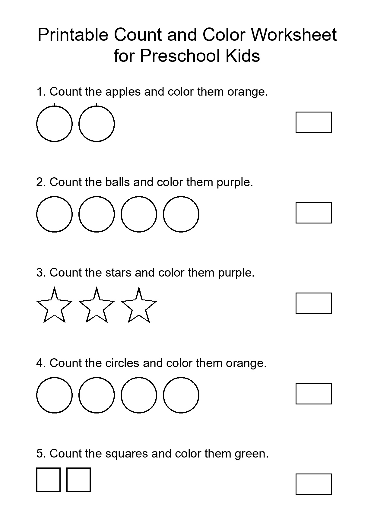 Printable Count and Color Worksheet for Preschool Kids