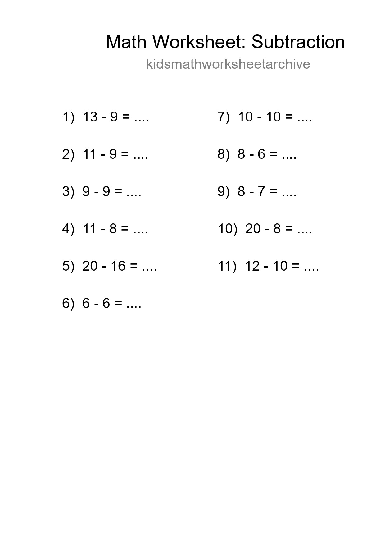 Printable Free 11 Subtraction Math Worksheet For Grade 2 - Part 30