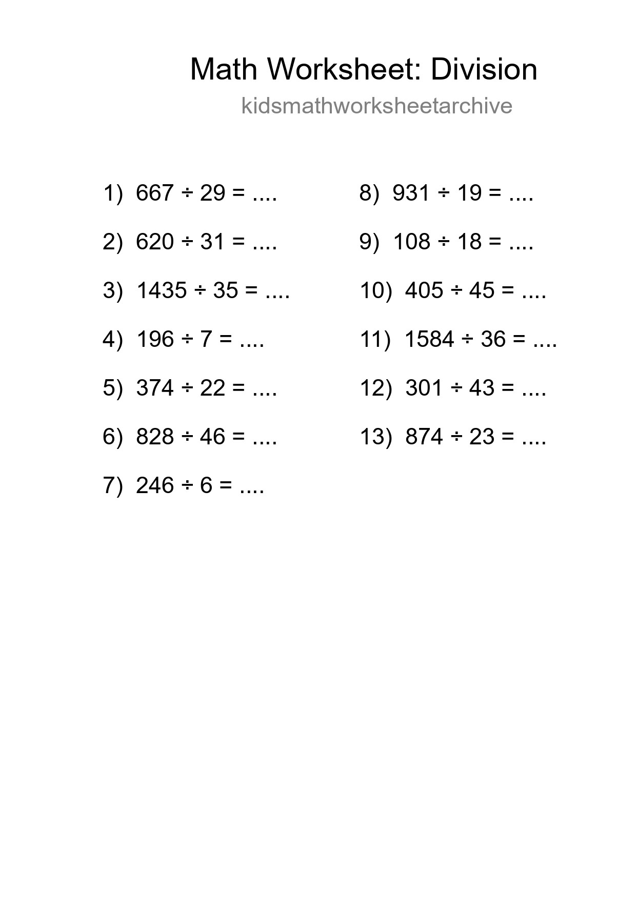 Printable Free 13 Division Math Worksheet For Grade 2 - Part 26
