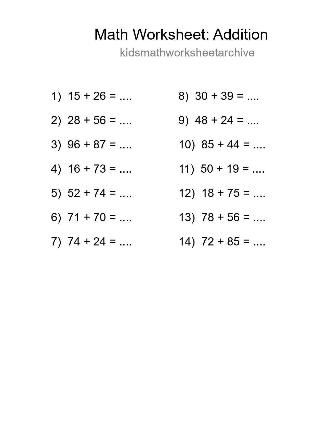 Printable Free 14 Addition Math Worksheet For Grade 3 - Part 298