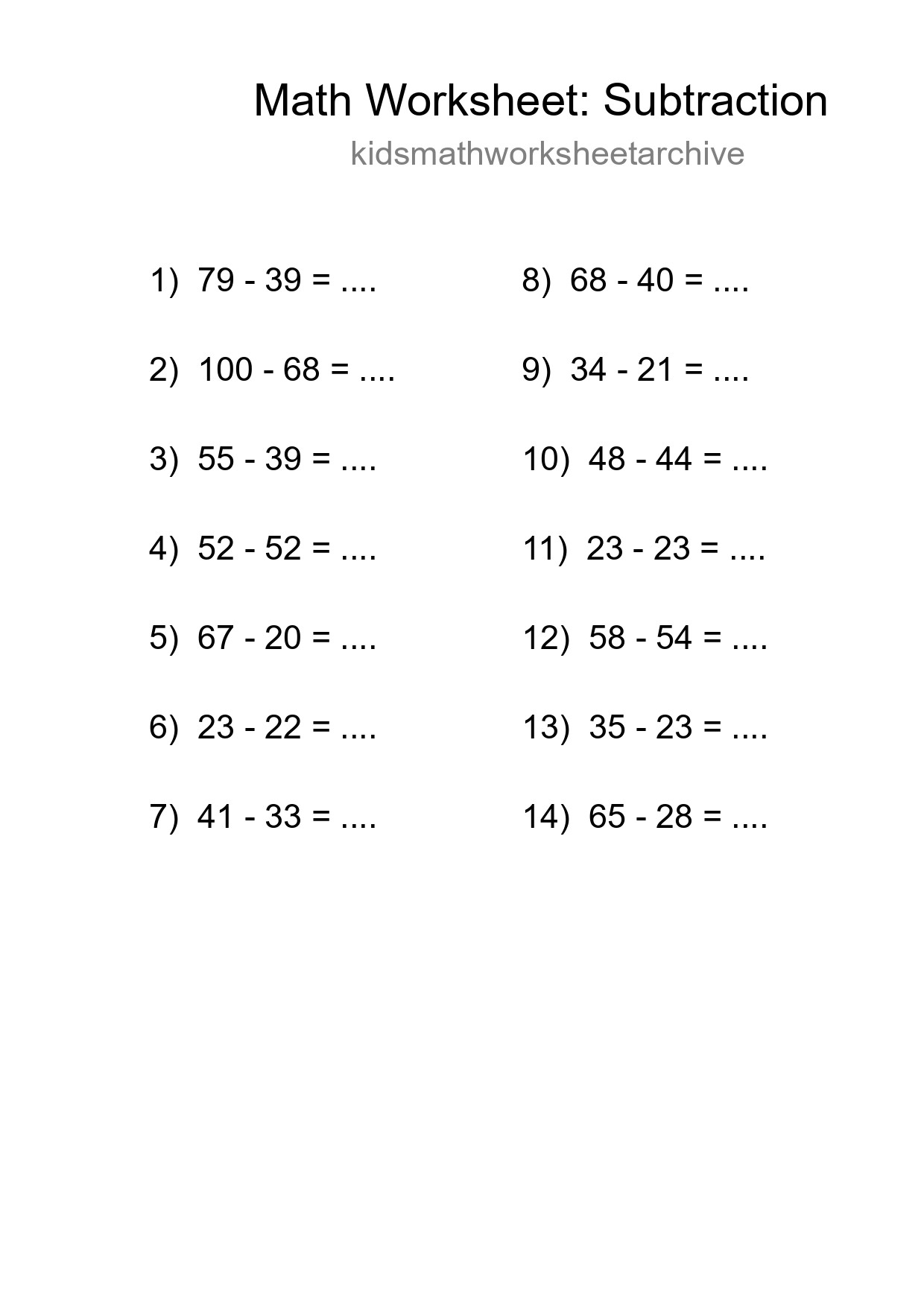 Printable Free 14 Subtraction Math Worksheet For Grade 3 - Part 250