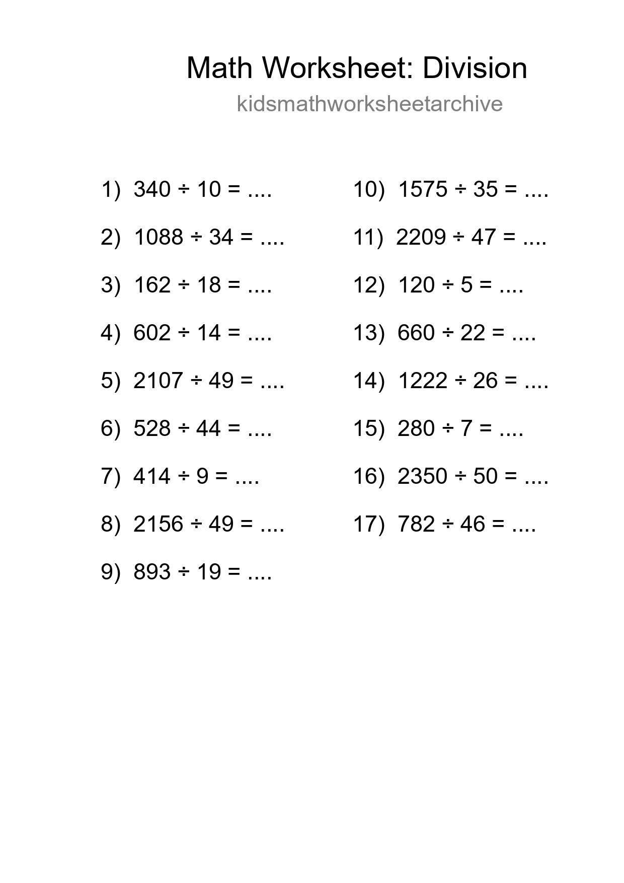 Printable Free 17 Division Math Worksheet For Grade 2 - Part 235