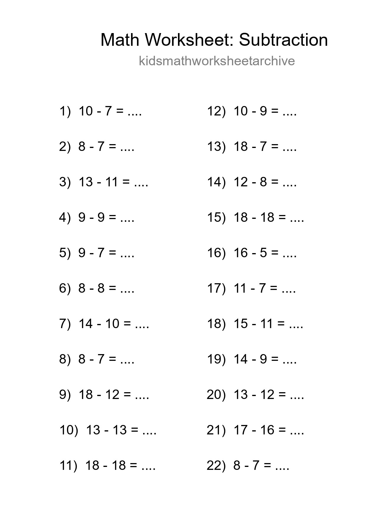 Printable Free 22 Subtraction Math Worksheet For Grade 2 - Part 162