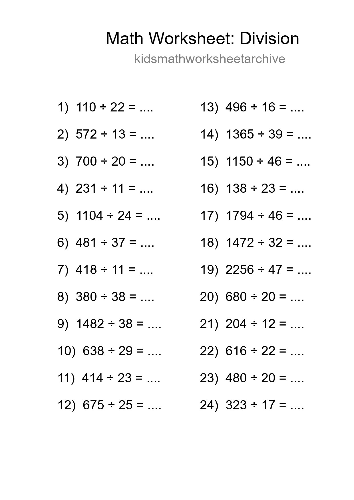 Printable Free 24 Division Math Worksheet For Grade 2 - Part 4