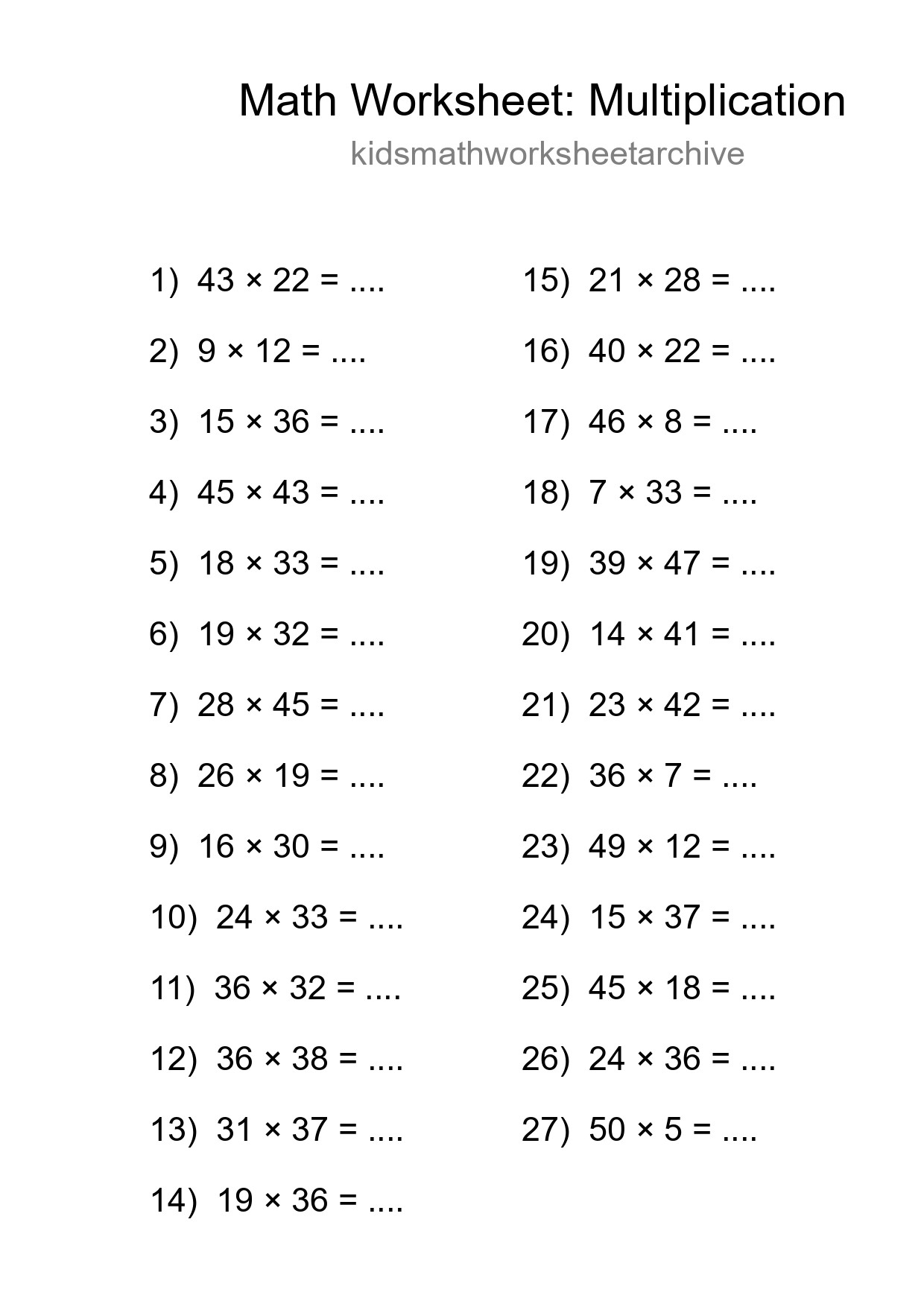 Printable Free 27 Multiplication Math Worksheet For Grade 2 - Part 51