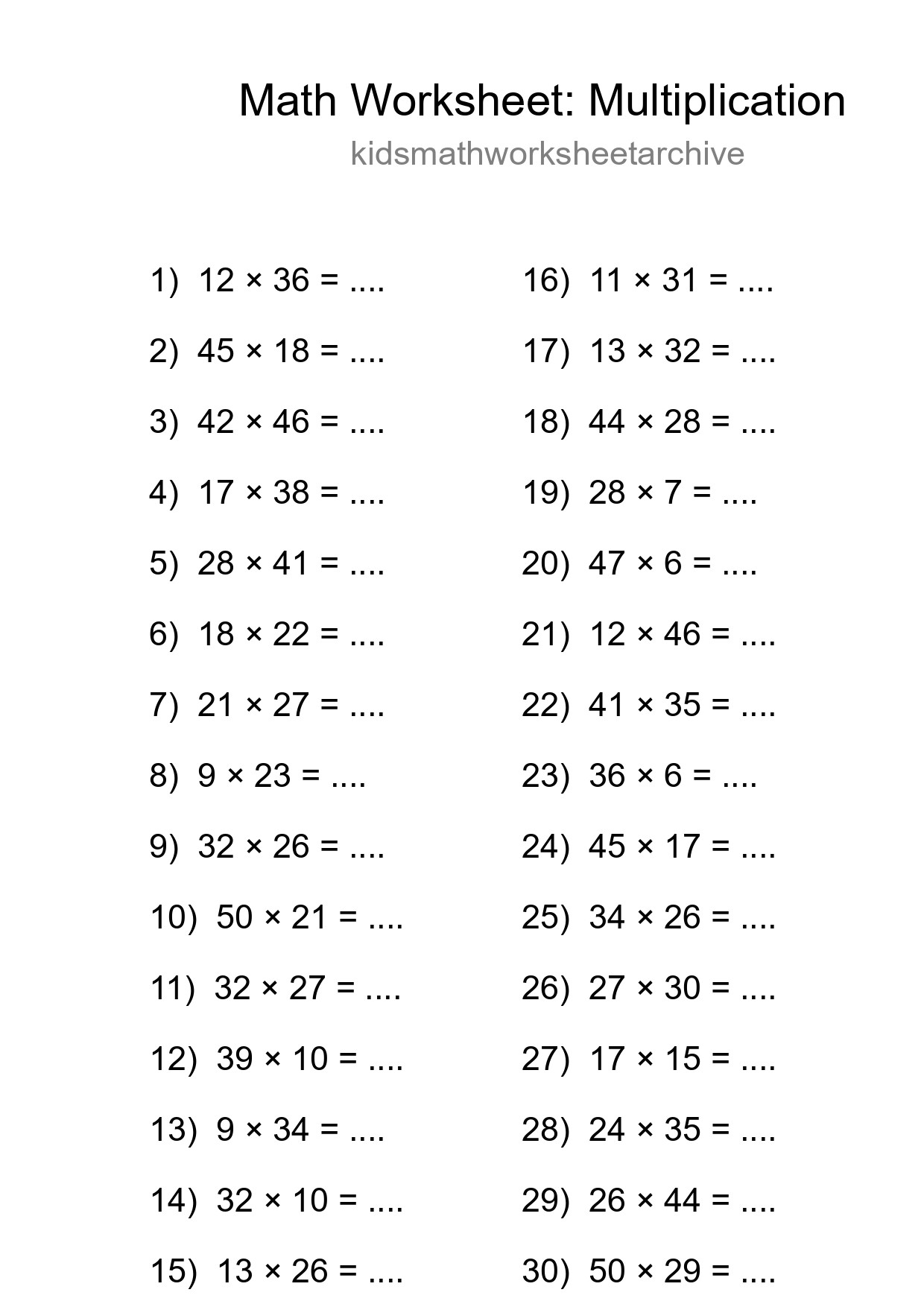Printable Free 30 Multiplication Math Worksheet For Grade 2 - Part 106